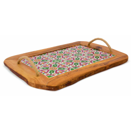 Servírovací podnos s provazovými madly a keramikou 42 x 30 x 2 cm